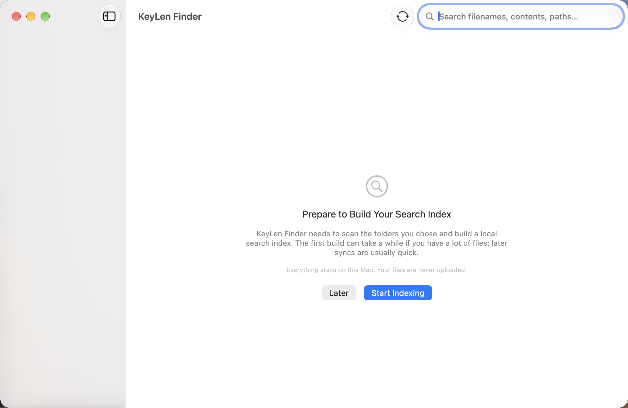 KeyLen Finder preparing to build a local search index.